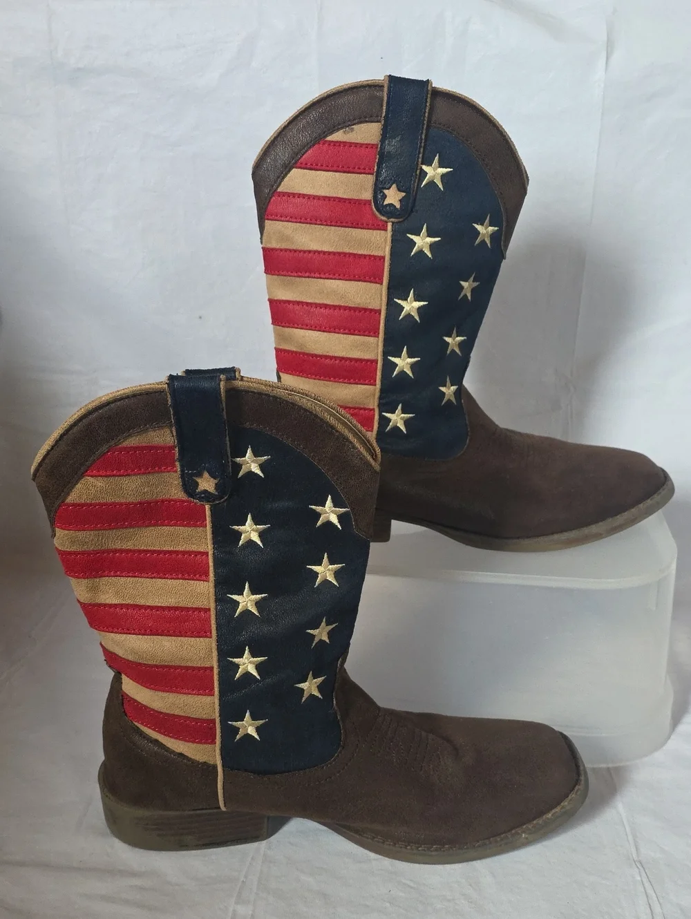 Roper Men's American Patriot Faux Leather Square Toe Boots 9.5
